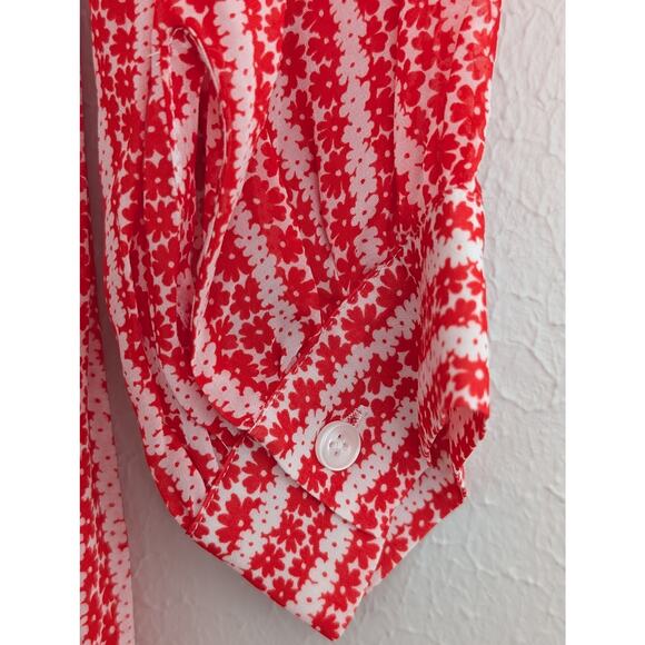 NWT The Kooples Floral Print Collard Striped Maxi Dress Red White Sz 1 US Small - Picture 7 of 11